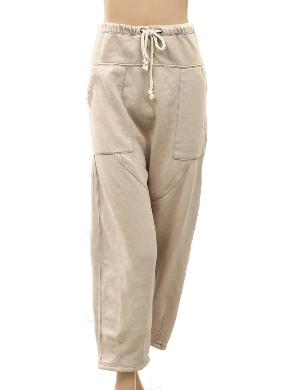 Free People FP Movement Sweatpants Jogger Barrel Leg Pull-on Beige M 290536
